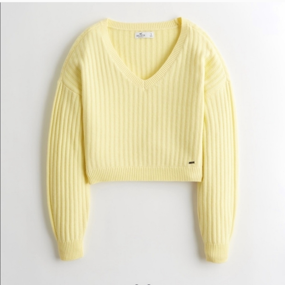 Hollister Yellow Textured VNeckLong Sleev Sweater